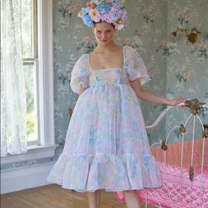 Selkie French Puff Dress in Sweetcorn Print